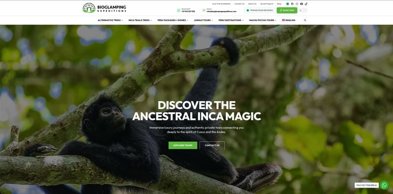 Diseño web y desarrollo para agencia de viajes & tours en Cusco - Bioglamping Expeditions
